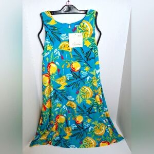 NWT Women's Pappagallo sleeveless dress, Azure multi, turquoise, 🍋 lemon